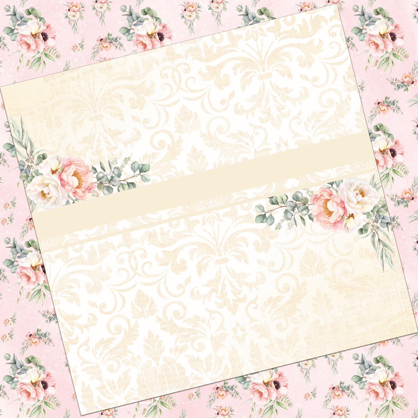 Light Pink Floral Wedding Digital Paper Set Eucalyptus Peonies White ...