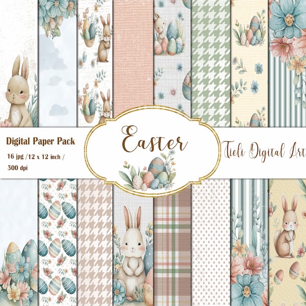 Easter Digital Paper Set Easter Bunnies with Eggs Digital Paper Pack Spring Paper Set Easter Patterns Easter Printables Scrapbook Pages