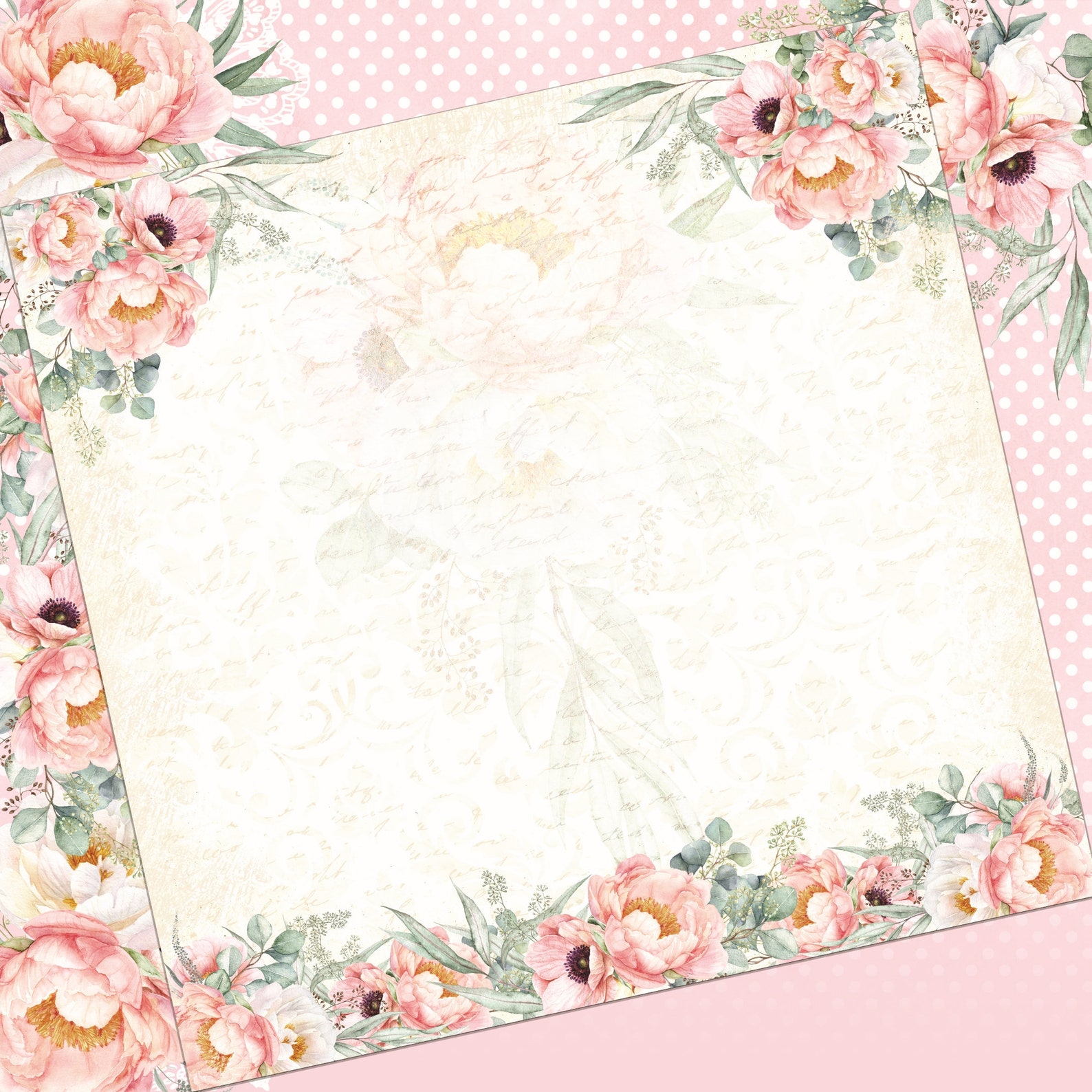 Light Pink Floral Wedding Digital Paper Set Eucalyptus Peonies White ...