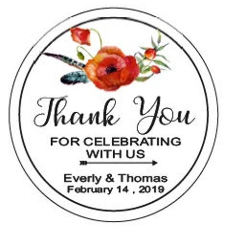 Wedding shops Stickers Thank You For Celebrating With Us Custom Stickers Poppy Personalized Round Sticker
