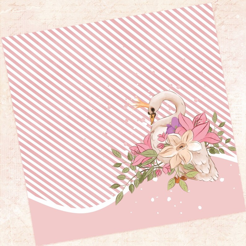 Pink Swan Rice Paper The Princess Swan Digital Paper Set Baby Girl Seamless Pattern Nursery ...