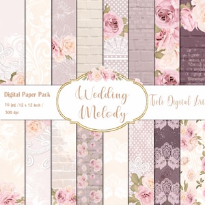 Blush y crema rosa conjunto de papel digital floral paquete de papel digital pastel fondo de boda flores patrón sin costuras papel de álbum de recortes