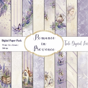 Romance en Provenza Conjunto de papel digital Paquete de papel digital floral púrpura Fondo de boda Flores de lavanda de boda violeta Patrón sin costuras
