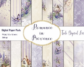 Romance in Provence Digital Paper Set Purple Floral Digital Paper Pack Wedding Background Violet Wedding Lavender Flowers Seamless Pattern