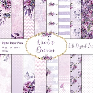 Violet Digital Paper Set Violet Dreams Lila Floral Digital Paper Pack Hochzeit Hintergrund Violet Hochzeit Blumen Nahtloses Muster