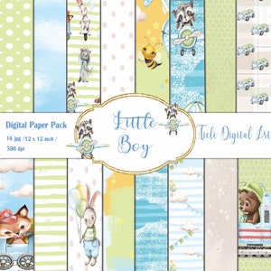 Kleiner Junge Digitales Papier Set Geburtstag Baby Shower Kinderzimmer Scrapbook Hellgrün Blau Weiß Digitales Papier Pack Sofort Download Jungen Papier