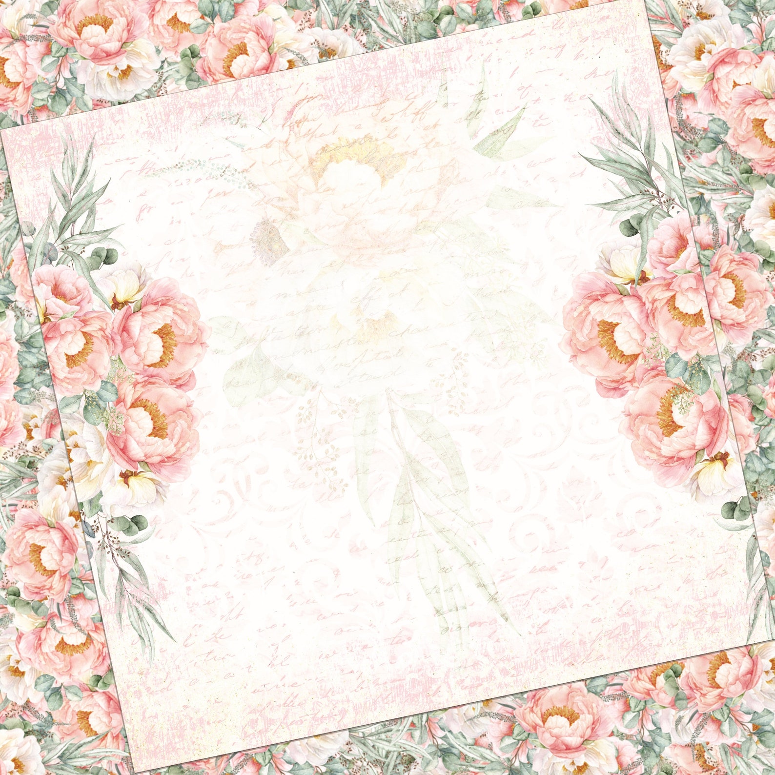 Light Pink Floral Wedding Digital Paper Set Eucalyptus Peonies White ...