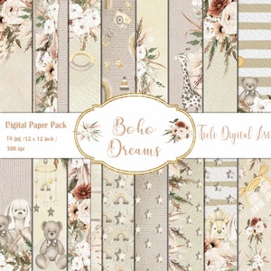 Conjunto de papel digital boho Fondo de vivero boho Paquete de papel digital boho bebé Conjunto de papel digital imprimible boho Papel de scrapbook