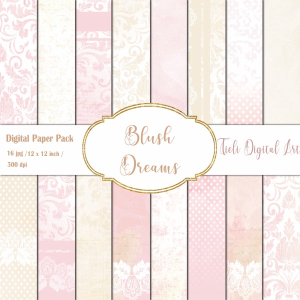 Light Pink Wedding Digital Paper Set Wedding Paper Pack Light Pink Damask Wedding Background Boho Paper Set Birthday Paper Set Digital Paper