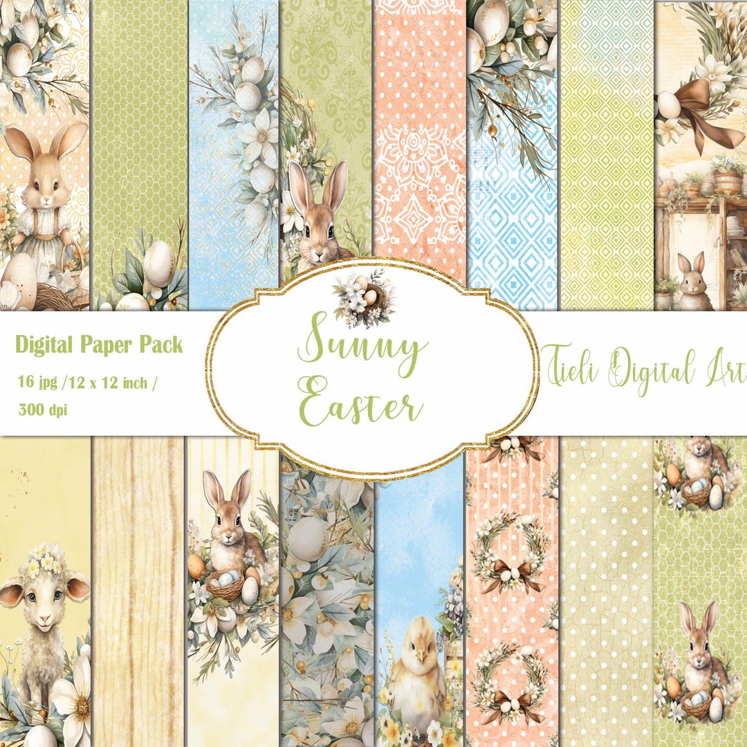 Easter Bunny Digital Paper Set, Spring Scrapbook Digital Patterns ...