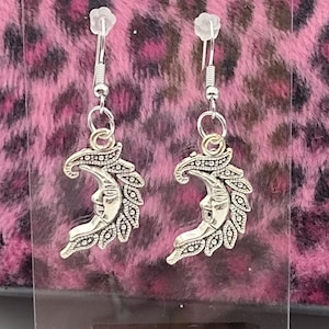 Vintage Silver Crescent Moon Earrings: Hypoallergenic Dangle Earrings