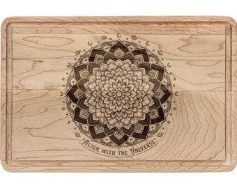 Mandala Floral Engraving Wooden Cutting Board | Decorative Serving Paddle, Personalization Available