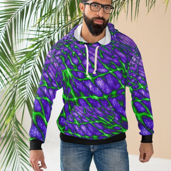 Vibrant Neon Hoodie.  Hot Streetwear Purple and Green Pullover, Custom Designed Hoodie. Free Shipping!