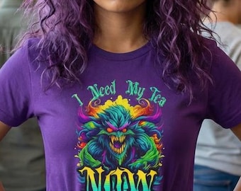 Demon Cat Tee | Neon Illustration, Witchy Statement Shirt