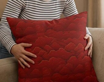 Red Cloud Pattern Pillow | Square Decorative Throw Pillow
