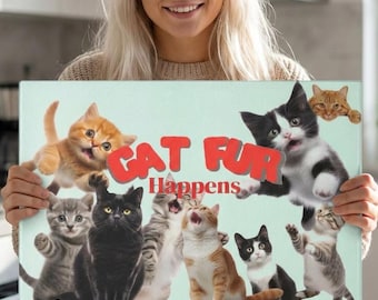 Tempered Glass Cutting Board: "Cat Fur Happens" Funny Cat Kitchen Decor