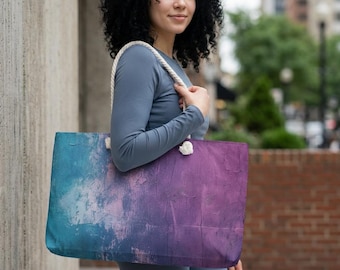 Teal to Purple Ombre Abstract Weekender Bag | Beach Tote, Travel Carryall
