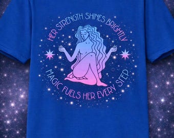Strength Siren Illustration T-Shirt | Neon Gradient Witchy Design
