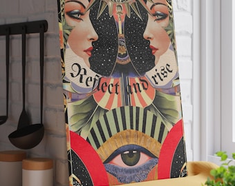 Mirror Image Art Glass Cutting Board | Surreal Face, Reflect and Rise
