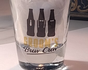 Cool Custom-Made Vinyl Decals for Shot Glass or Pint Glasses. Grooms Brew Crew, Water-Resistant and Smudge Proof.