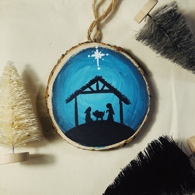 Hand painted nativity ornament wood slice ornament Etsy
