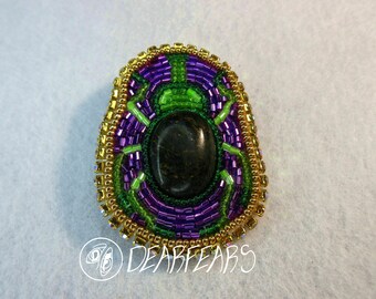 Verdite Beetle Pin | Hand Beaded