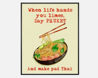 PRINTABLE noodle art, Thai food decor, Thai food printable, Funny noodle sign, Pad Thai artwork, Pad Thai lover, Thai foodie, noodle decor