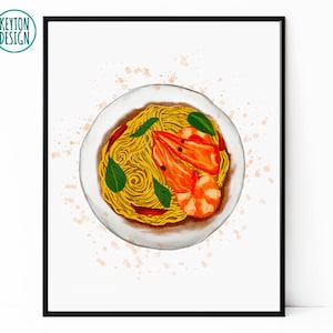 Printable Thai shrimp noodle art, digital thai wall art, Thai decor, pad thai, Thai wall decor, digital Asian food print, digital thai print