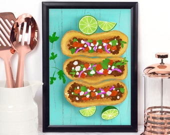 Printable taco art, digital taco art, taco wall art, taco lover art, Mexican food wall art, printable mexican food, taco lover, modern taco