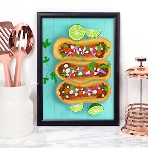 Printable taco art, digital taco art, taco wall art, taco lover art, Mexican food wall art, printable mexican food, taco lover, modern taco