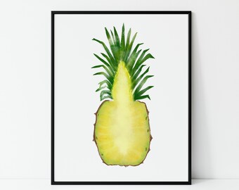 PRINTABLE Pineapple half, watercolor pineapple art, pineapple decor, minimalist art, kitchen wall art, pineapple painting, watermelon gift