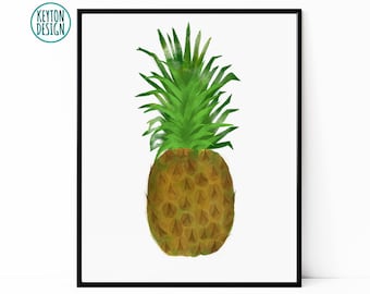 Pineapple art Printable, watercolor pineapple art, pineapple decor, kitchen wall art, pineapple painting, pineapple digital download