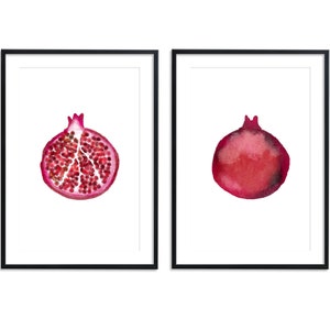 PRINTABLE Pomegranate collection, watercolor pomegranate art, pomegranate decor, minimalist art, kitchen wall art, wall art set of two