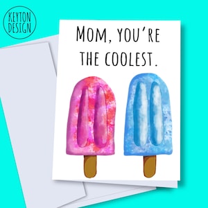 Cartão de aniversário imprimível para mãe, cartão de aniversário digital para mãe, cartão para mãe, cartão de sorvete, sorvete engraçado, presente para mãe, picolé