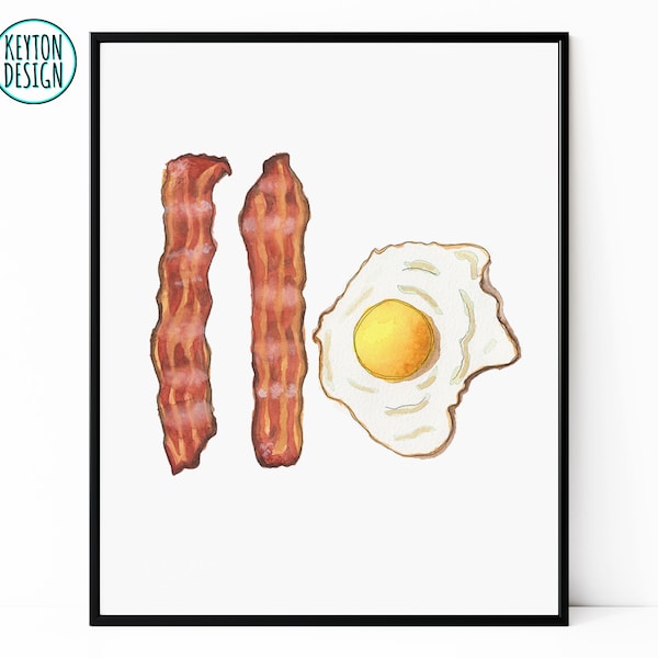 Bacon and eggs wall art, printable bacon print, bacon instant download, gift for bacon lover, breakfast instant download