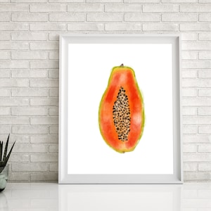 PRINTABLE papaya fruit art, minimalist artwork, papaya printable art, papaya wall art, exotic fruit, watercolor papaya, papaya download