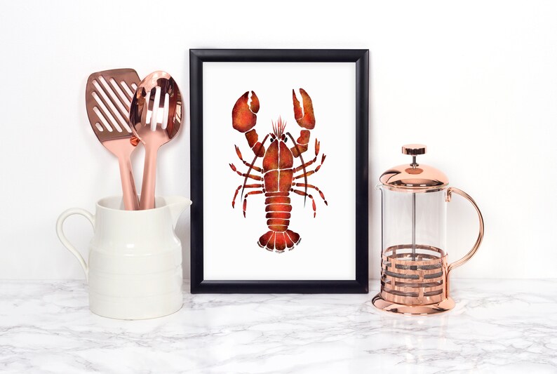 Printable Red Lobster Wall Art, Lobster Illustration, Watercolor
