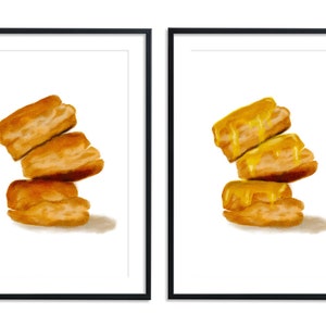 Printable biscuit wall art, wall art set of 2, carb lover artwork, biscuit instant download, biscuit sign, printable food sign