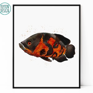 Printable oscar fish wall art, oscar illustration, watercolor oscar fish, oscar decor, oscar instant download, oscar artwork