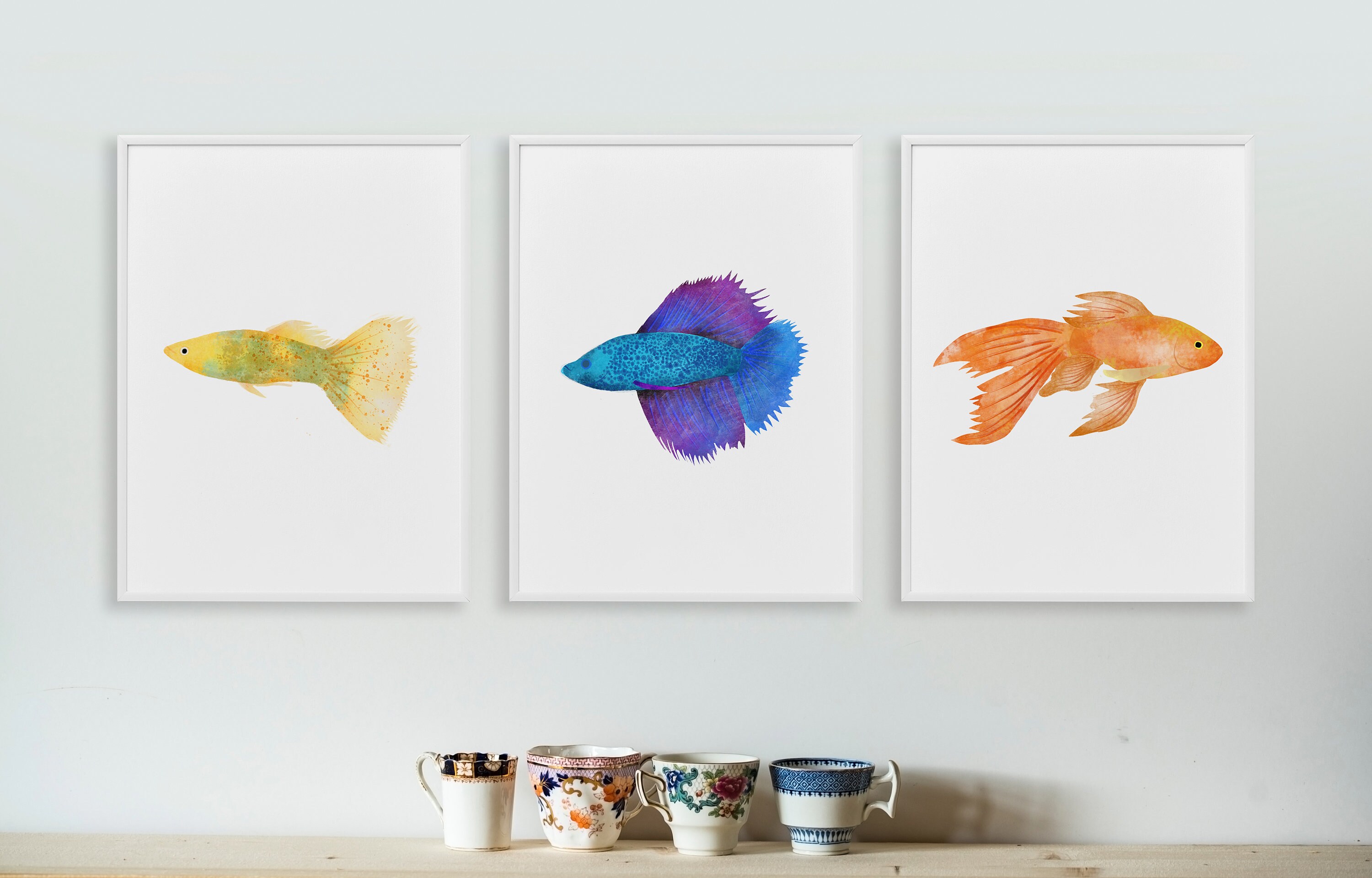 Printable Goldfish Wall Art, Goldfish Illustration, Watercolor Goldfish