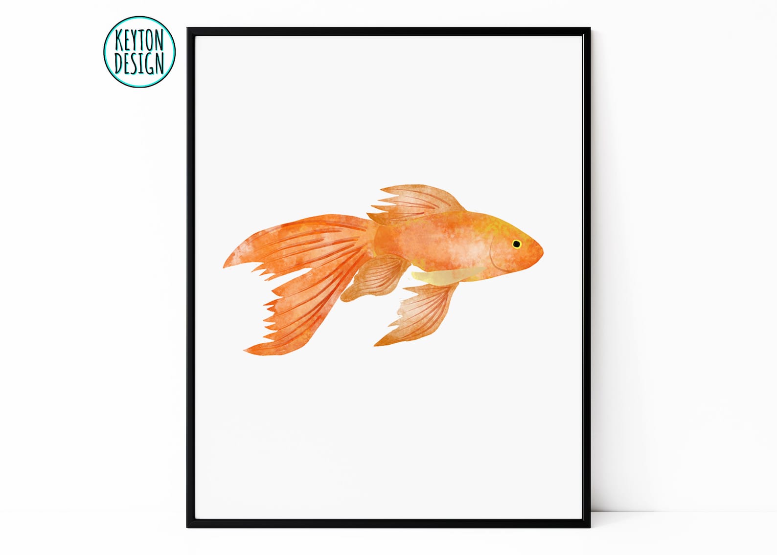 Printable Goldfish Wall Art, Goldfish Illustration, Watercolor Goldfish