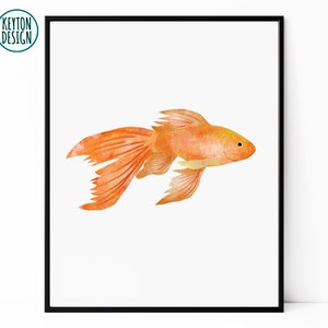 Printable goldfish wall art, goldfish illustration, watercolor goldfish, goldfish decor, goldfish instant download, picture of goldfish