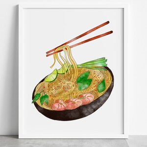 Printable pad thai art, printable thai wall art, Thai decor, noodle artwork, digital Thai wall art, Thai art instant download,pad thai print