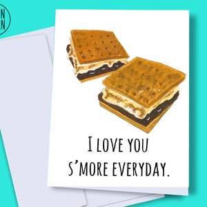 Digital anniversary card, I love you s&#39;more everyday, s&#39;more card, funny smores smore card, printable romantic card, card for boyfriend