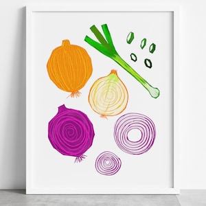 PRINTABLE onion wall art, kitchen wall art, digital kitchen art, onion wall art, vegetable wall art printable, green onion, red onion