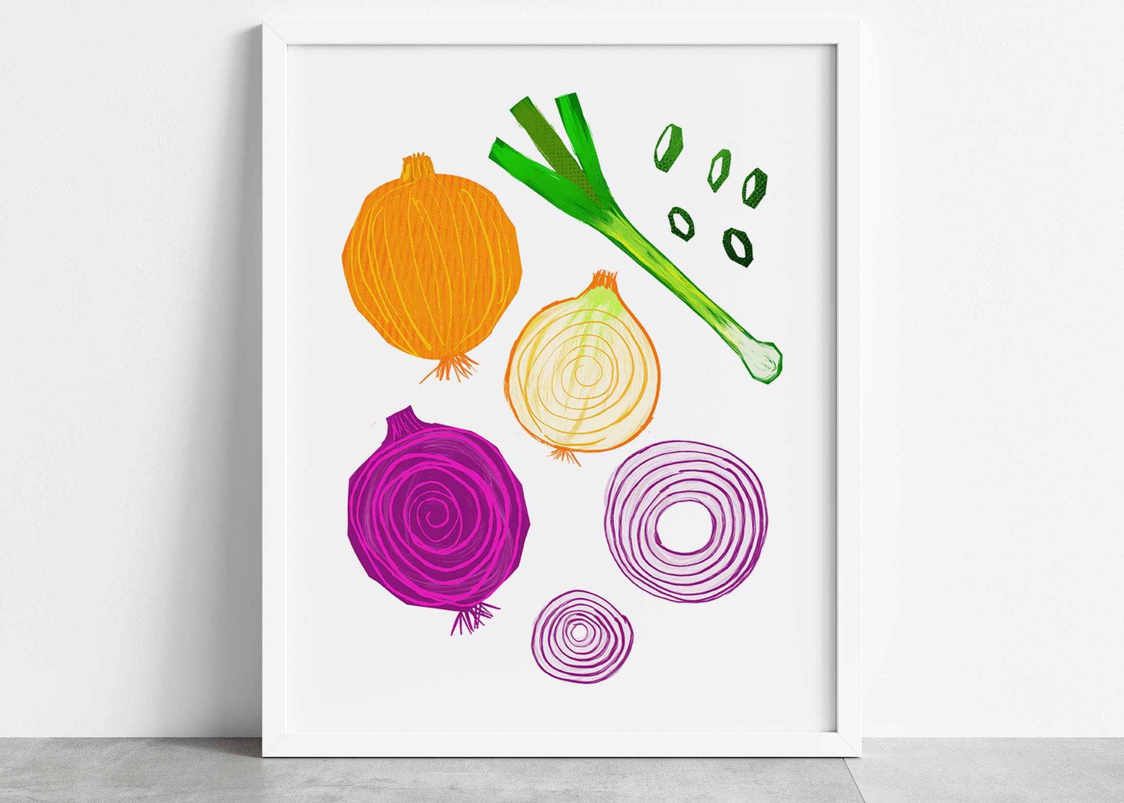 PRINTABLE onion wall art, kitchen wall art, digital kitchen art, onion wall art, vegetable wall art printable, green onion, red onion