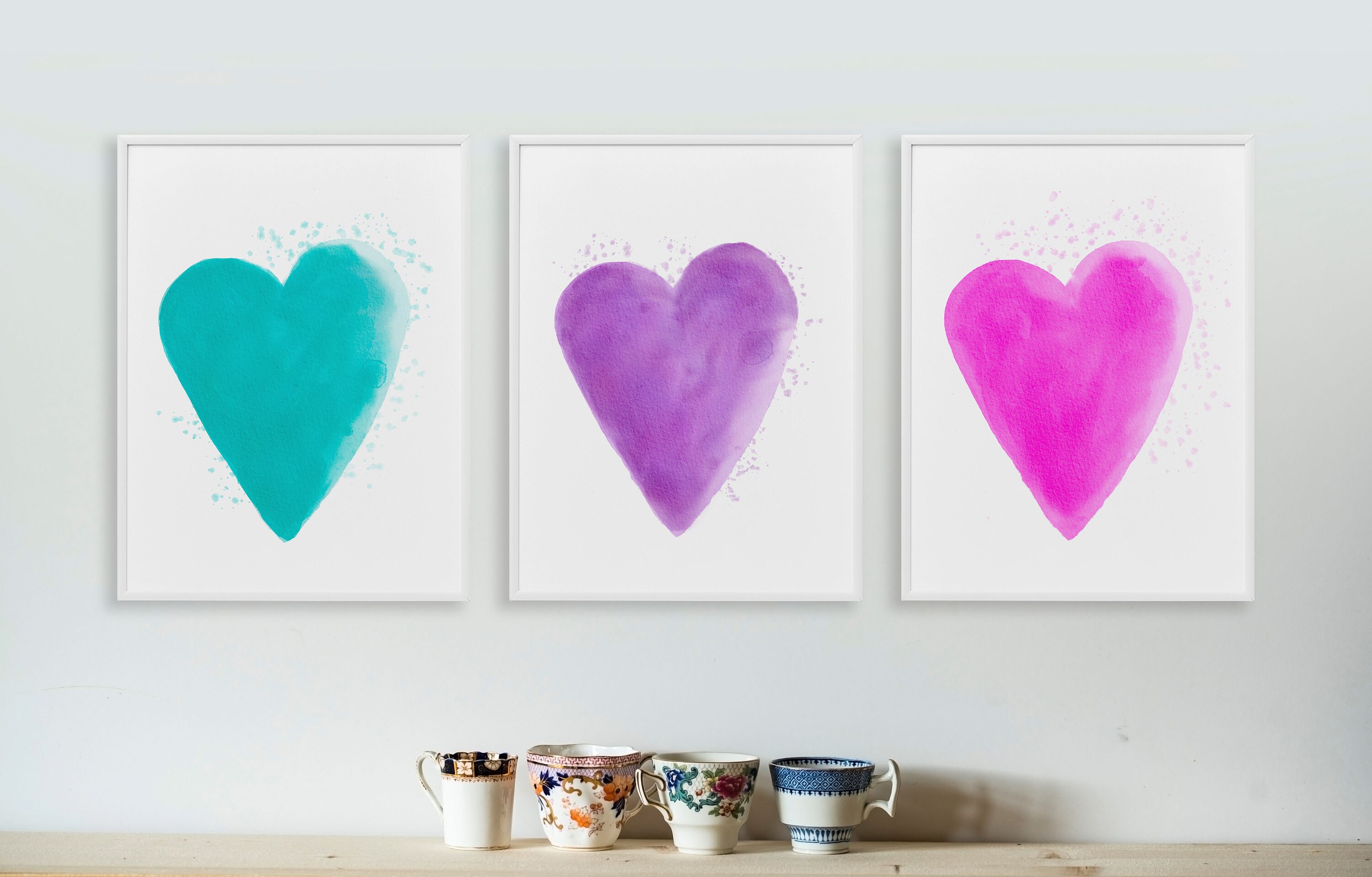 Printable Pastel Hearts Wall Art, Watercolor Style Wall Art, Pastel