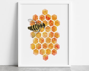 Bee art printable, bee decor, bee art digital download, bee wall art, honey bee decor, bee art print, bee art decoration, honey comb art