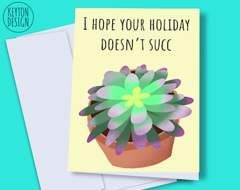 Printable Christmas card, digital Christmas card, digital holiday card, digital succulent card, printable succulent, plant pun card