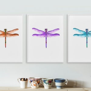 Dragonfly kunst aan de muur, Dragonfly decor, Dragonfly Wall Art set van 3, digitale download, afdrukbare Dragonfly prints, Dragonfly digitale download